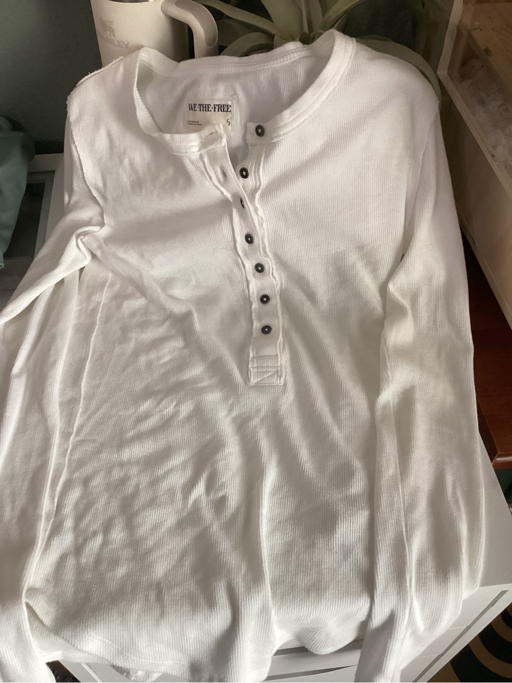 We The Free White Ribbed Button-Front Henley - Picture 3 of 3